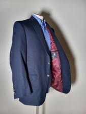 HSM Hart Schaffner Marx 48R Silver Knight Button Blue Hopsack Wool Blazer Jacket