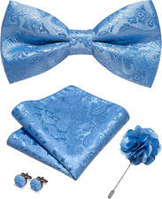 Paisley Pre-tied Bow Tie and Pocket Square Cufflinks Lapel Pin Sets for Men 4PCS