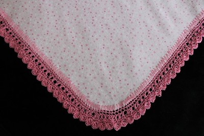 Baby Receiving Blanket PINKS & WHITE STARS Hand Crocheted Pink Edge Girl