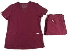 Figs Catarina Scrub Top and Kade Jogger Set Maroon Red Womens Size Small