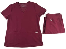 Figs Catarina Scrub Top and Kade Jogger Set Maroon Red Womens Size Small