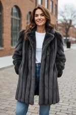 Vintage Sno minke By Hillmoor Donna Pelliccia Finta Cappotto USA Fatto TAGLIA S/