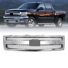 Full Chrome Grille Mesh Grill Assembly Fit For 2007-2013 Chevy Silverado 1500