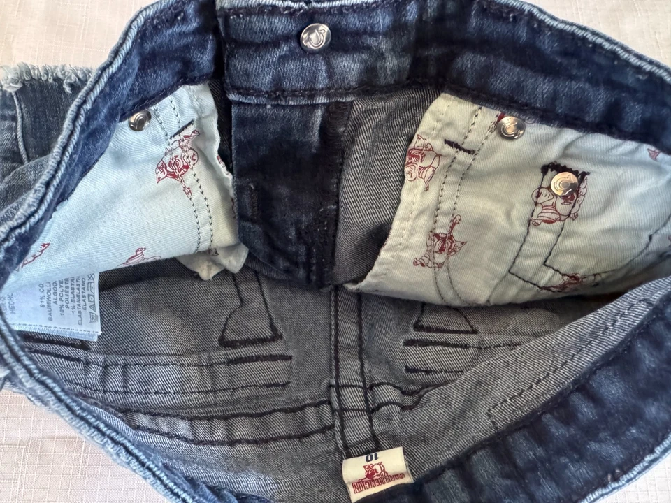 PANTALONES CORTOS VAQUEROS DE MEZCLILLA TRUE RELIGION PARA NIÑAS NIÑOS TALLA 10 Foto 3 de 3