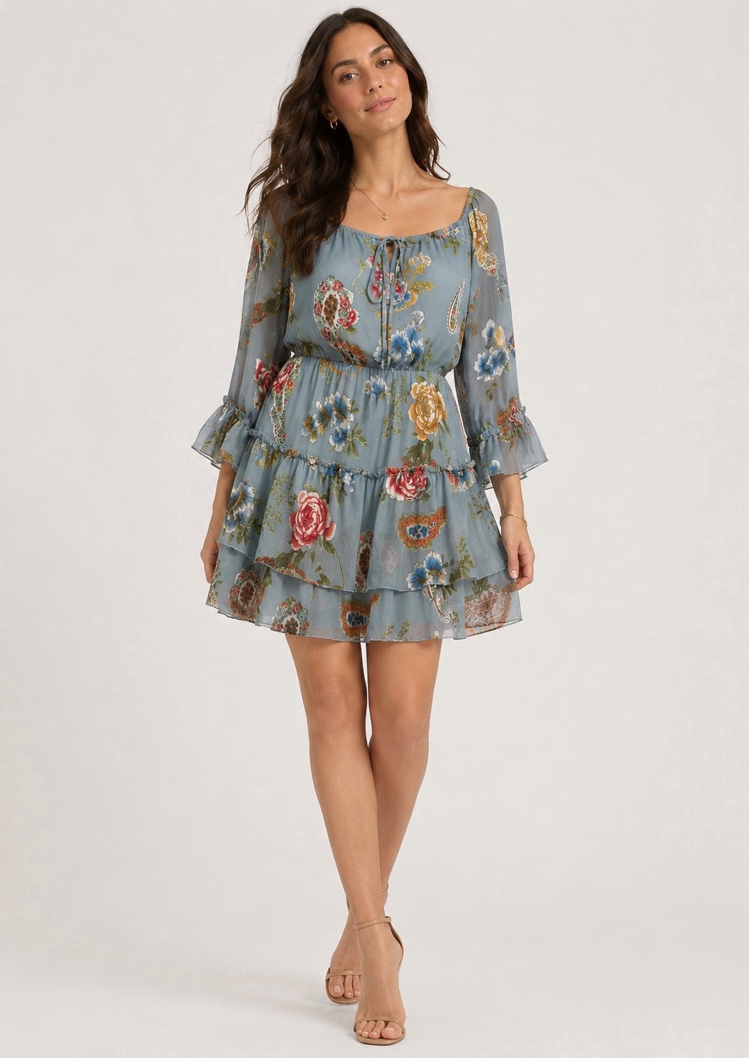 Alice + Olivia Cold Shoulder Tiered Floral Silk Mini Dress Size 8 With Flaw