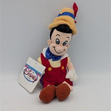 Disney Store Pinocchio Mini Bean Bag Plush 8 In Red Overalls Yellow Hat Feather