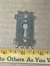 Antique Eastlake Ornate Brass Single Keyhole Plate Cover Escutcheon Salvage lot