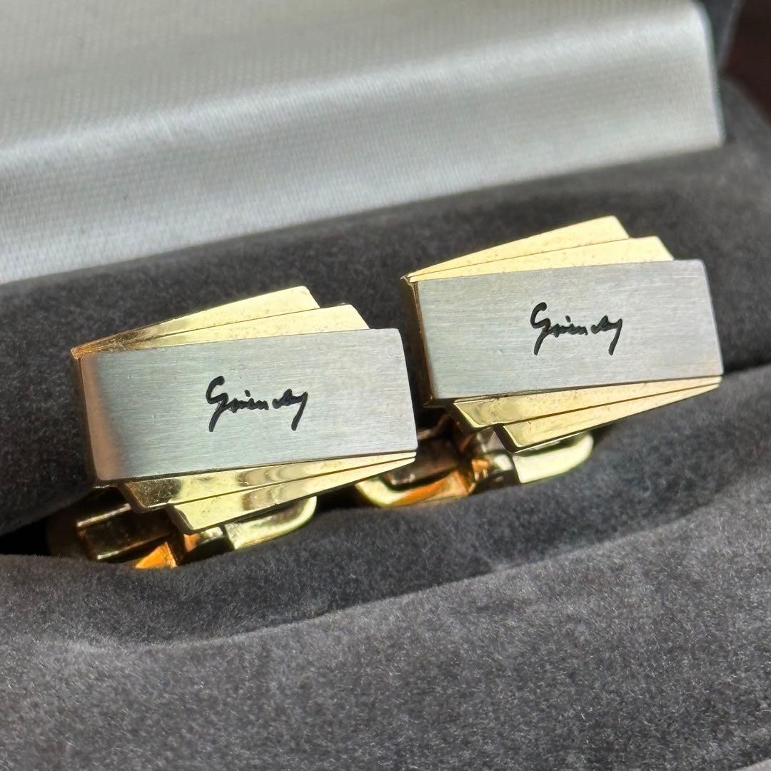 Givenchy Cursive Logo Cufflinks Button Golden Sil… - image 1