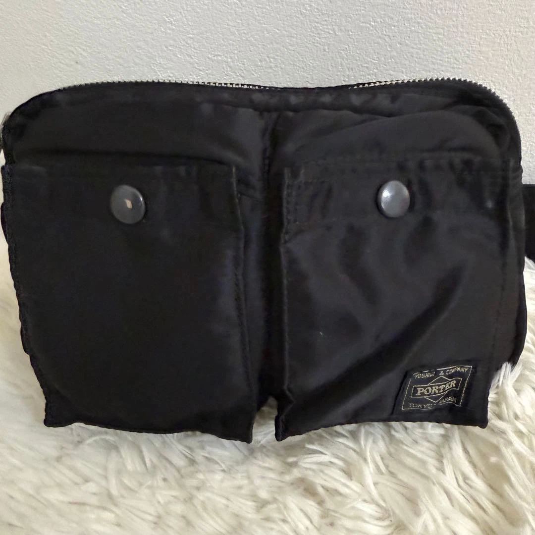 PORTER Yoshida TANKER Gürteltasche Body Bag Schwarz Nylon Orange Futter Japan Gut