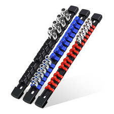 3Pc Socket Organizer Rail Set 1/4 3/8 1/2 Drive Holder w 43 Clips Toolbox Tray