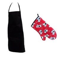 Rękawica piekarnika Czarny fartuch kieszonkowy Pikowana rękawica dla psa Pakiet Bawełniany zestaw Zestaw