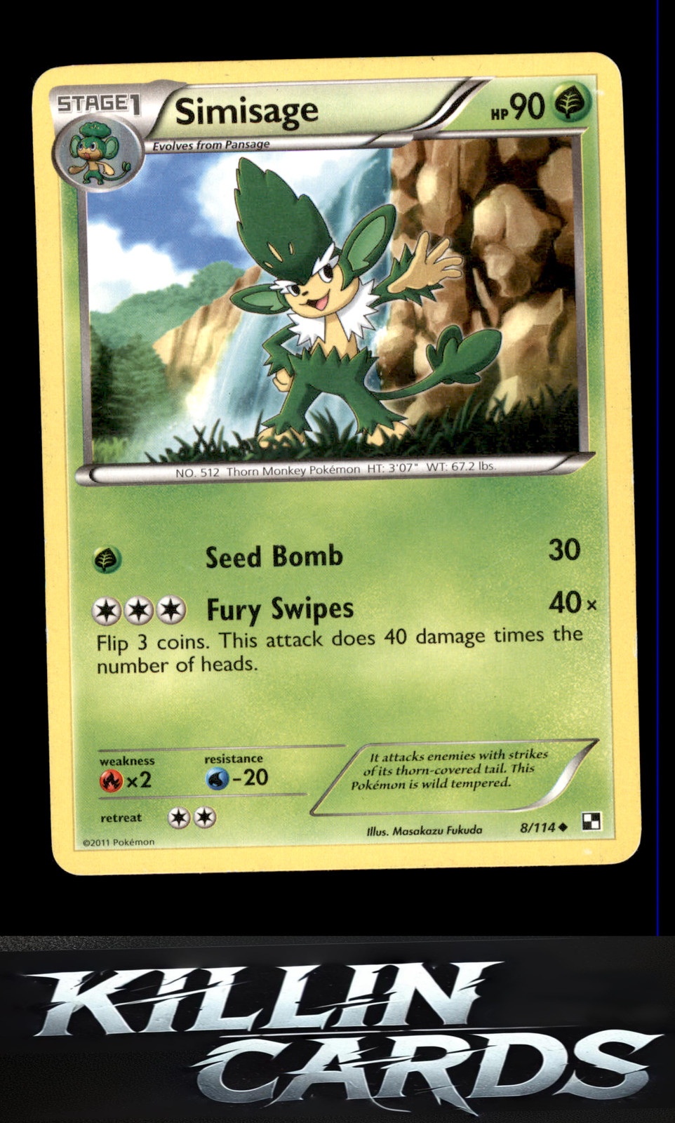 Simisage 8/114 Pokemon Uncommon Black and White Card LP