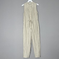 Lucky Brand Jumpsuit Womens Medium Beige Hayley Striped Coastal Beachy Preppy