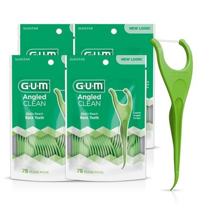 GUM Angled Floss Picks, Perfect for Tight Teeth, 75 Foot (Pack of 4), Multi 