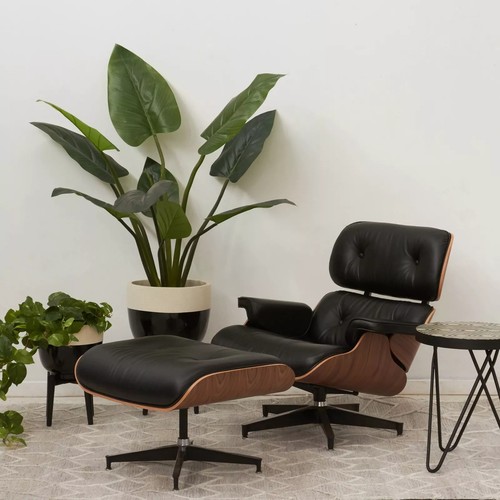 Pro Tall Eames Lounge Chair and Ottoman Italian Real Leather Armchair Recliner - Picture 3 of 22