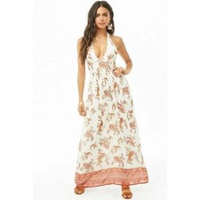 FOREVER 21 NWT $29 White Paisley Maxi Sundress Size S