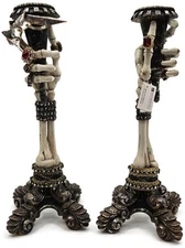 Katherine’s Collection Skeleton Hand Taper Candle Holders Pair Jeweled Rings 13"
