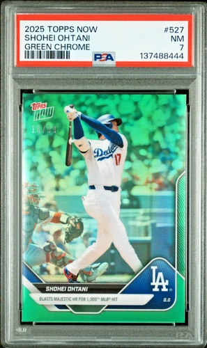 2025 Topps NOW Shohei Ohtani 1000 Base Hit Green Chrome /99 PSA 7
