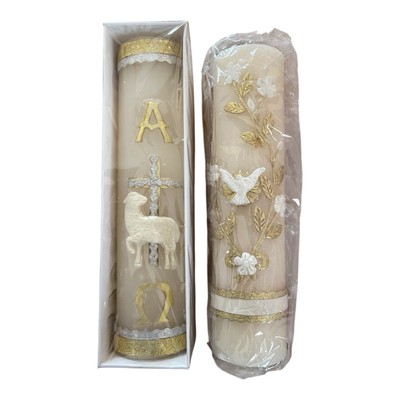 Cirio Vela Paschal Communion Candle Easter Holy + Cross Alpha Omega READ