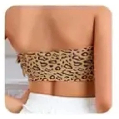 Leopard Print Strapless Bra Tube Top with Pads Wireless Beige Black Size Medium - Image 4 of 4