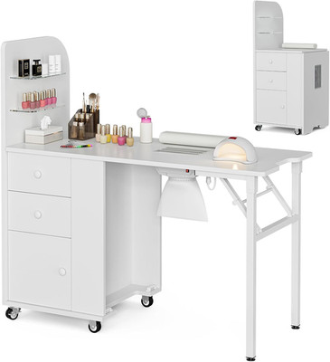 Foldable Nail Desk Manicure Table, Folding Nail Table Station for Nail Tech W/Du