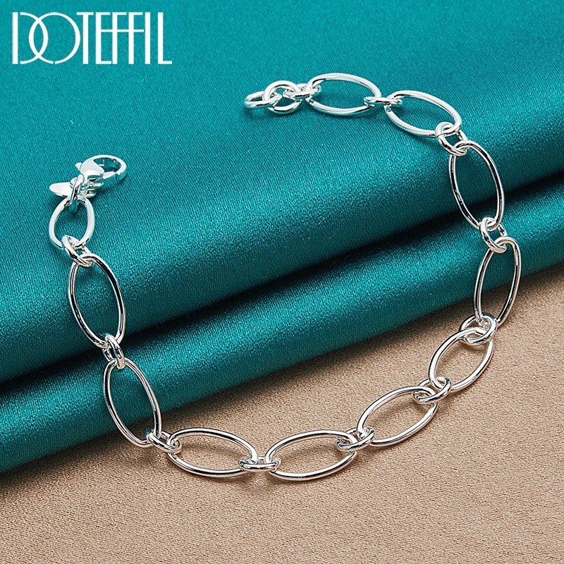 925 Sterling Silver Simple Chain Bracelet Women Charm Wedding Party Jewelry