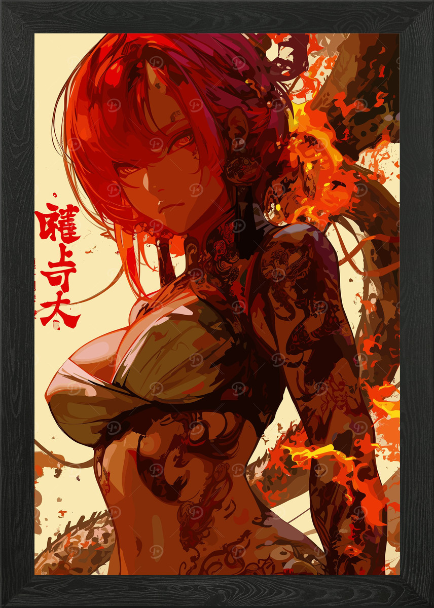 Póster arte de pared enmarcado mujer anime ardiente lienzo impresión cuadro