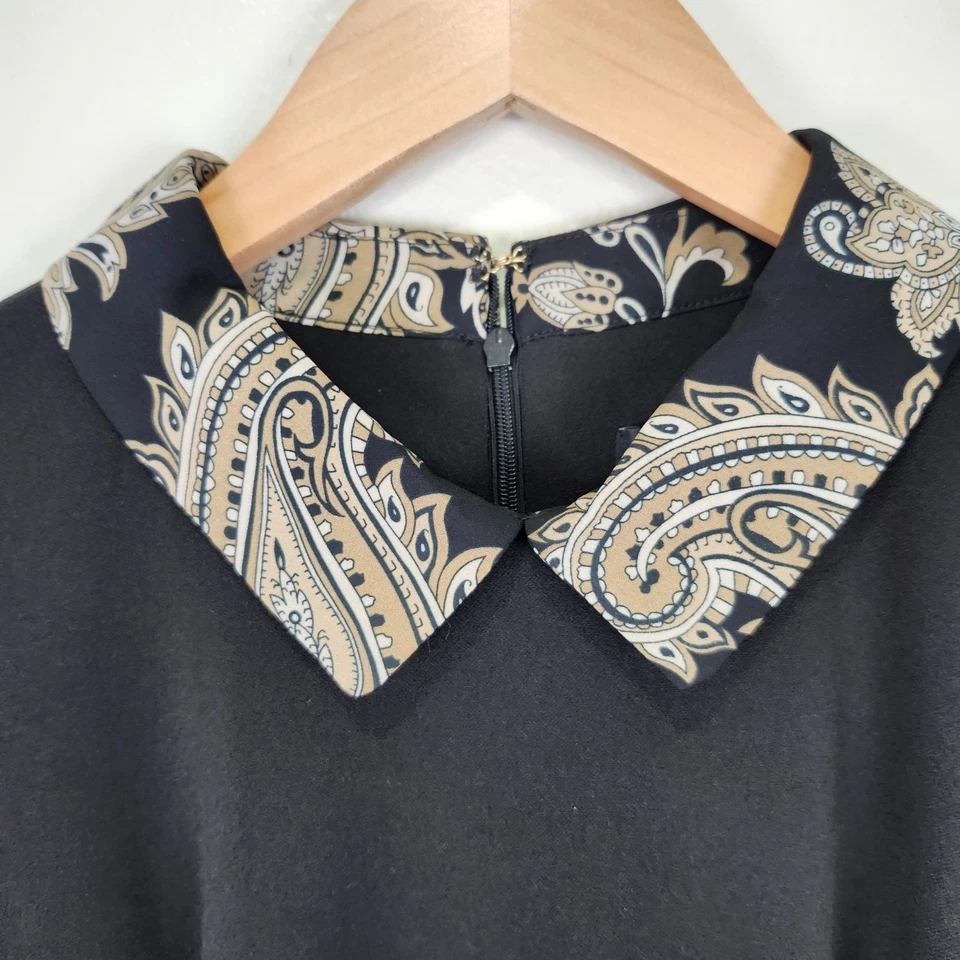 Vestido Camisa Andrew Marc Manga Larga Cuello Cuello Mujer 8 Negro Cachemira Elastizado Foto 3 de 4