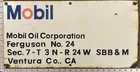 Vintage Porcelain Oil Field Sign - Mobil Oil Corp Ferguson No 24 Ventura Co CA