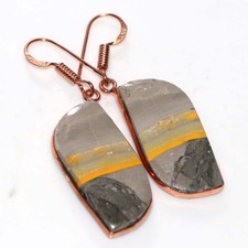 Bezel Bumble Bee Jasper Copper Plated Earrings 2