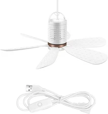 USB Ceiling Fan with Six Blades,Portable fan for medium, White 