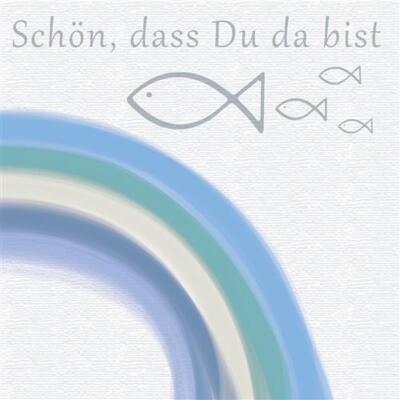 20 Servietten Kommunion Schön dass du da bist Regenbogen Fische türkis 33x33cm