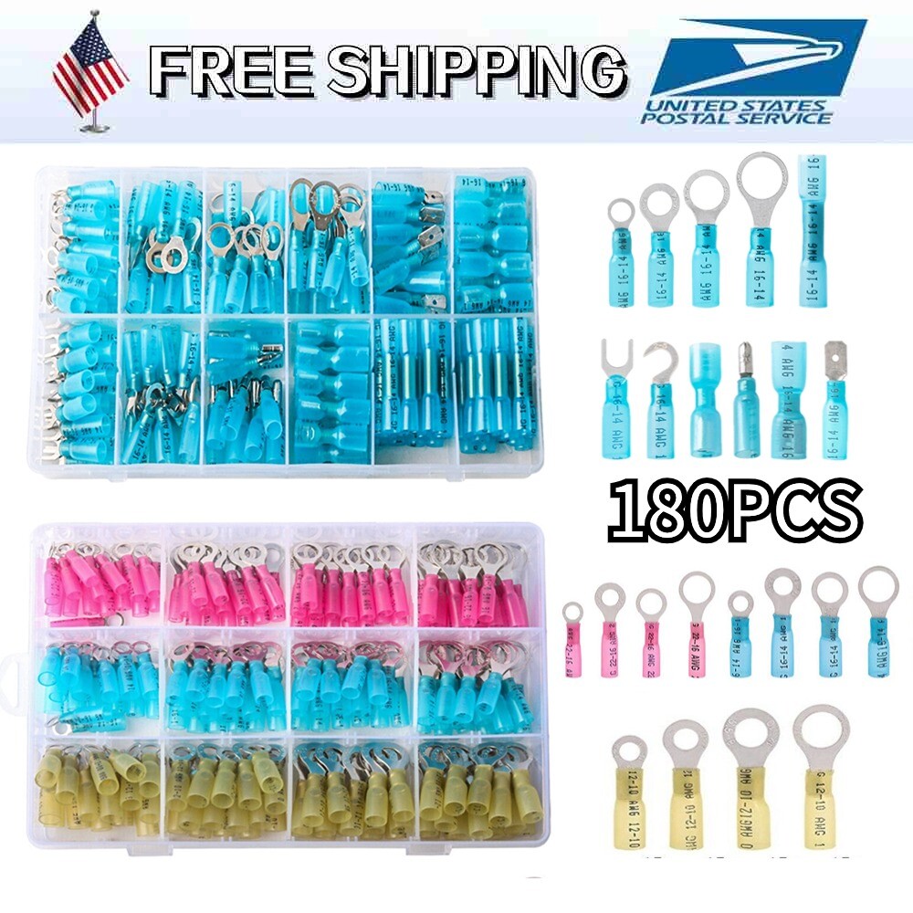 180PCS Red Blue Yellow AWG 22-10 Seal Heat Shrink Connectors