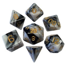 Black/White/Gold Marbled 16mm Polyhedral Dice Set Metallic Dice Games LIC1038
