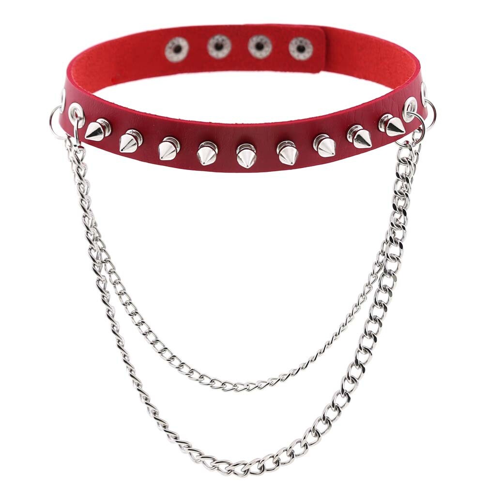 Fashion Punk Spike Rivet Chain Neck Collar Halloween PU Leather Choker Necklace