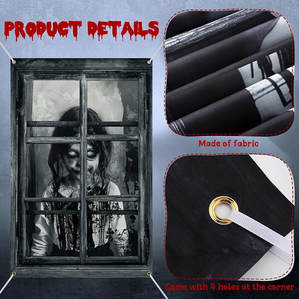 2 cortinas de Halloween aterradoras para decoración de puertas de pared de fiesta 31,5 x 47,24"" / 80 x 120 cm Foto 3 de 4