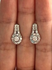 Marvelous Round  Emerald Clear CZ Water Drop-like Style 925 Silver Earrings