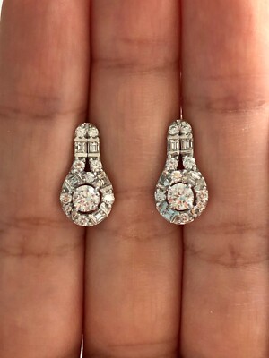 Marvelous Round & Emerald Clear CZ Water Drop-like Style 925 Silver Earrings