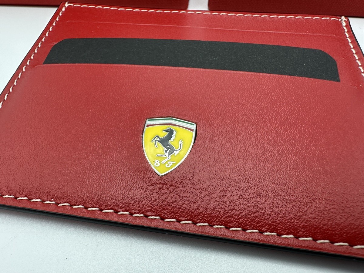 FERRARI RED LEATHER CREDIT CARD WALLET | BUSINESS CARD POUCH