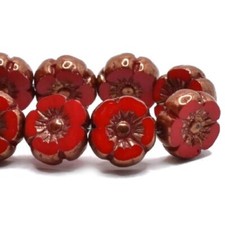 1301, 9mm Hibiscus Flower Scarlet Red with a Bronze Finish, 5 Beads, hb9-4 