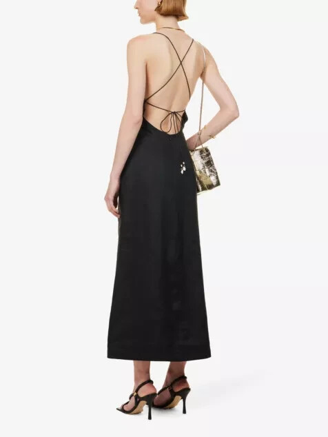 NEW Zimmermann Halcyon V-neck split-hem linen midi dress Size 2 (US 6)  #DD343 | eBay