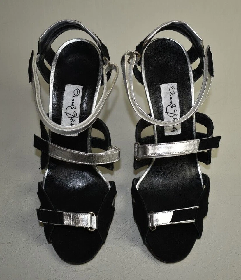 NEW Manolo Blahnik BRAZILNY Suede Sandals Shoes Black Strappy Silver Leather 38 - Image 3 of 4