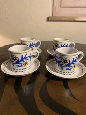 Romana Sambuca Set Of 4 VTG 1964 Ceramic Espresso Demitasse 4 Cups & 5 Saucers