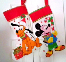 Disney Mickey  Pluto Felt Christmas Stockings 2 Sewn from Vintage Paragon Kits