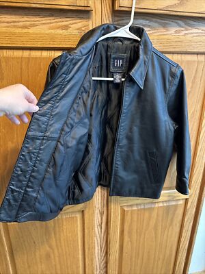 GAP Kids S Black Genuine Leather Jacket Zip Front Lined Coat GAP Kids S Black Genuine Leather Jacket Zip Front Lined Coat