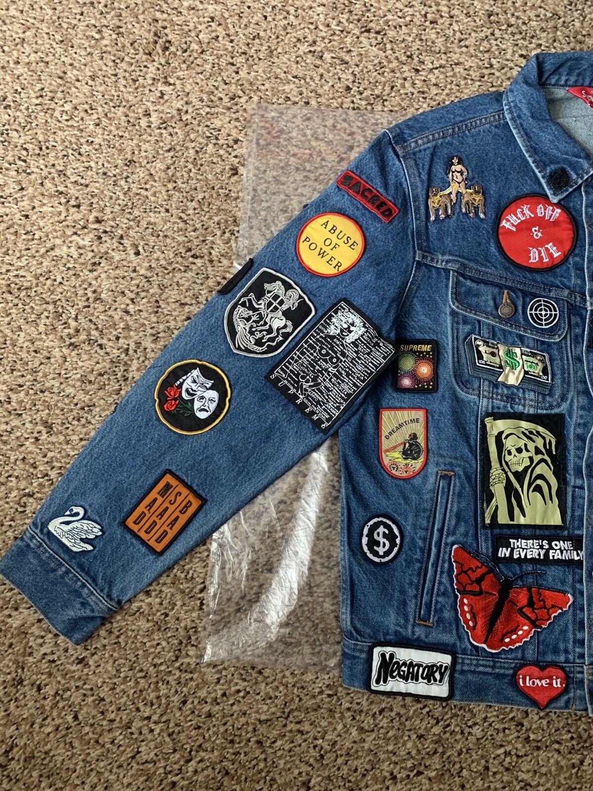 Supreme Patches Denim Trucker Jacket Blue (SS18J53) Men's