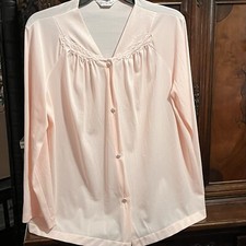 Vanity Fair Womens Pajama Sleep Top SZ M Pastel Peach Bed Jacket VTG Nylon USA