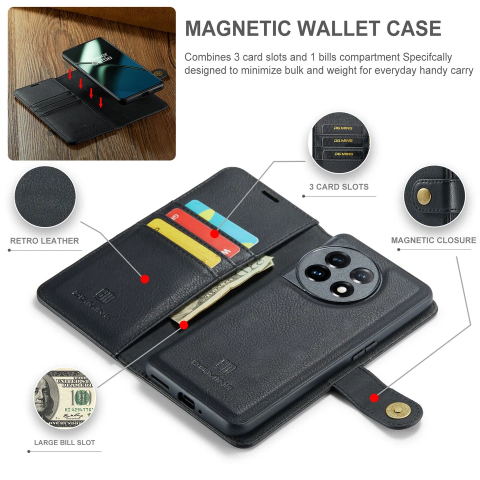 For OnePlus 11 12 13 Luxury Flip Credit Card Slot Wallet Leather 2in1 Case Cover - Image 4 of 4