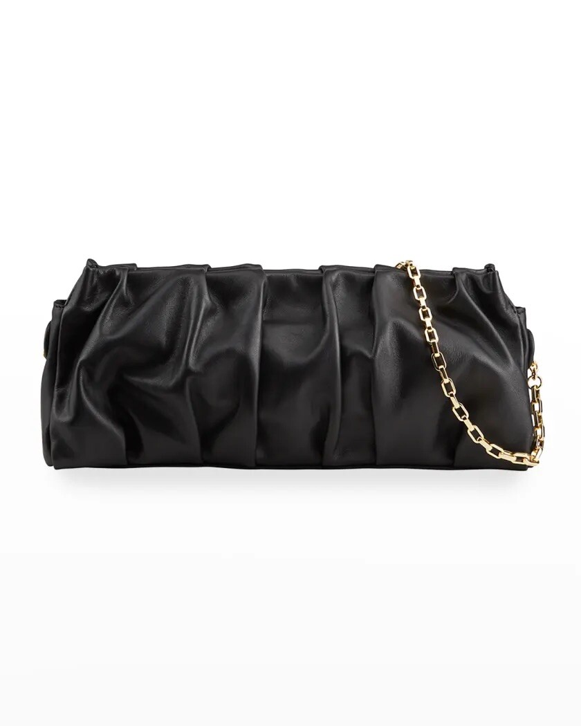 Pretty! ELLEME Long Vague Pleated Gold Chain Shoulder Bag Black 