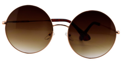 SUNGLASSES- Retro Round Frame Tortoiseshell Temple Tips   Gradient Brown Lens